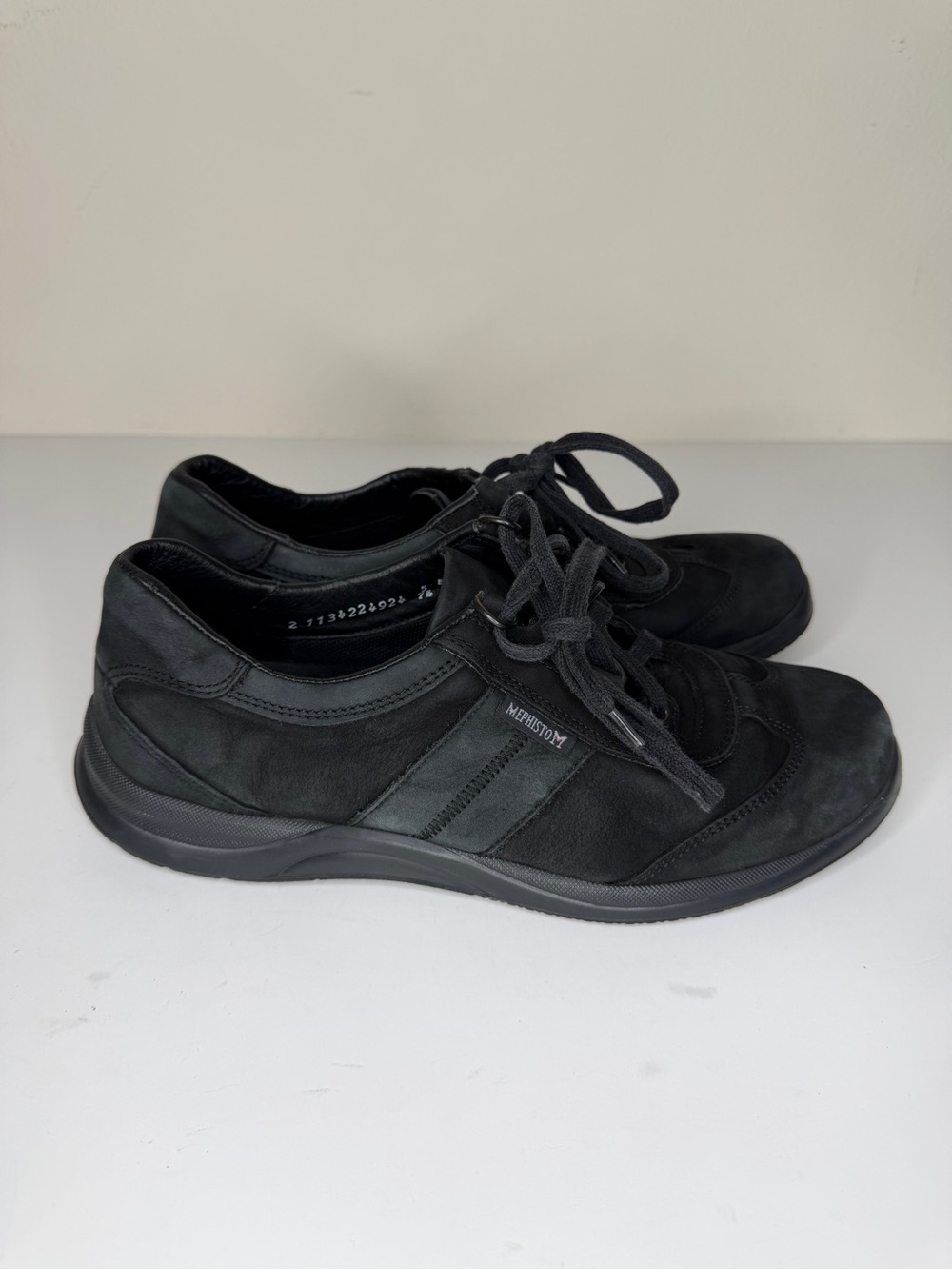 Mephisto Match Runoff Air Jet Black Leather Shoes Size 7.5 Suede Lace Up Womens